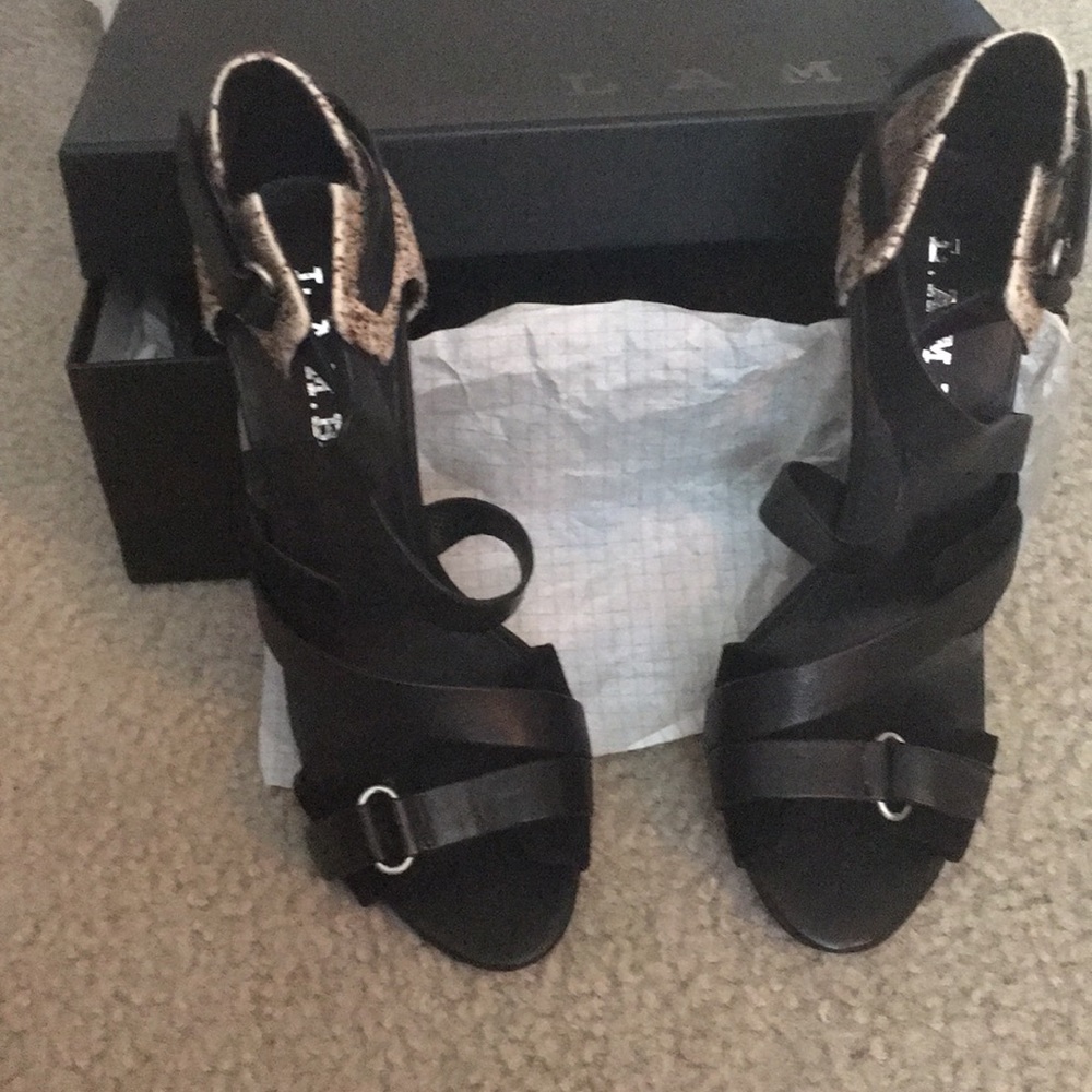 Lamb black heeled leather sandals